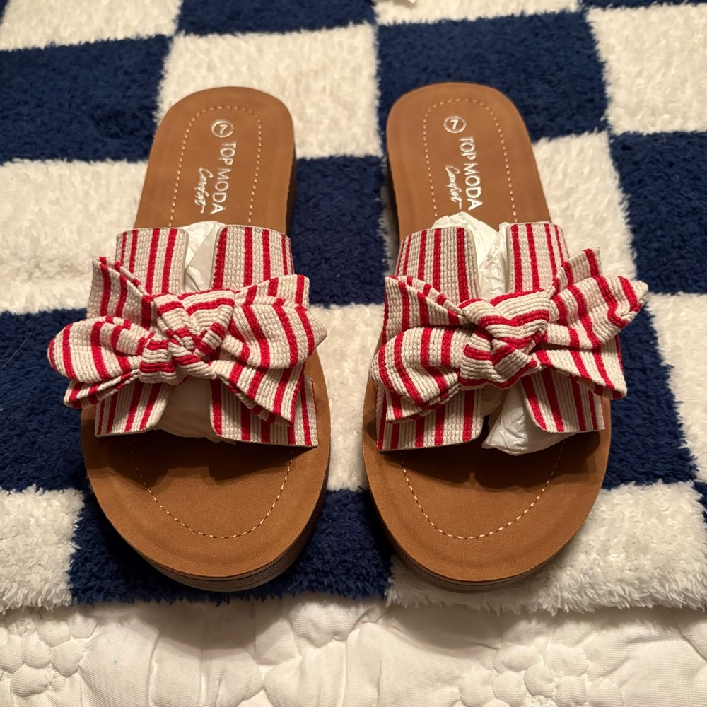Brand New Top Moda Susie Stripe Bow Sandal